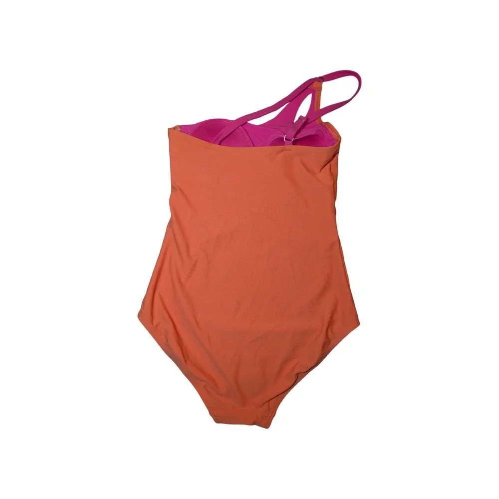 ⭐D9 Lands' End Women's Tummy Control One Shoulder One Piece Pink/Orange Sz M